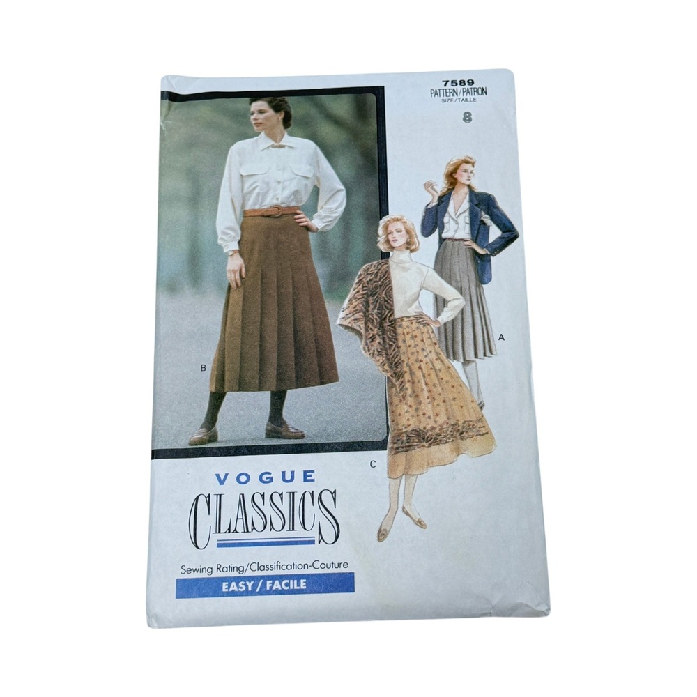 Vogue 7589 Sewing Pattern Pleated Skirt Scarf Size 6-18 Vintage New Uncut